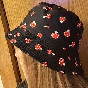 Mushroom Print Bucket Hat - Black and Red